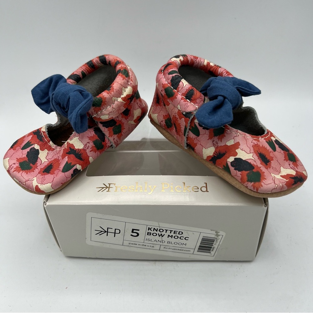 Freshly Picked Knotted Bow Moccasins Leather Toddler Sz‎ 5 Island Bloom Floral